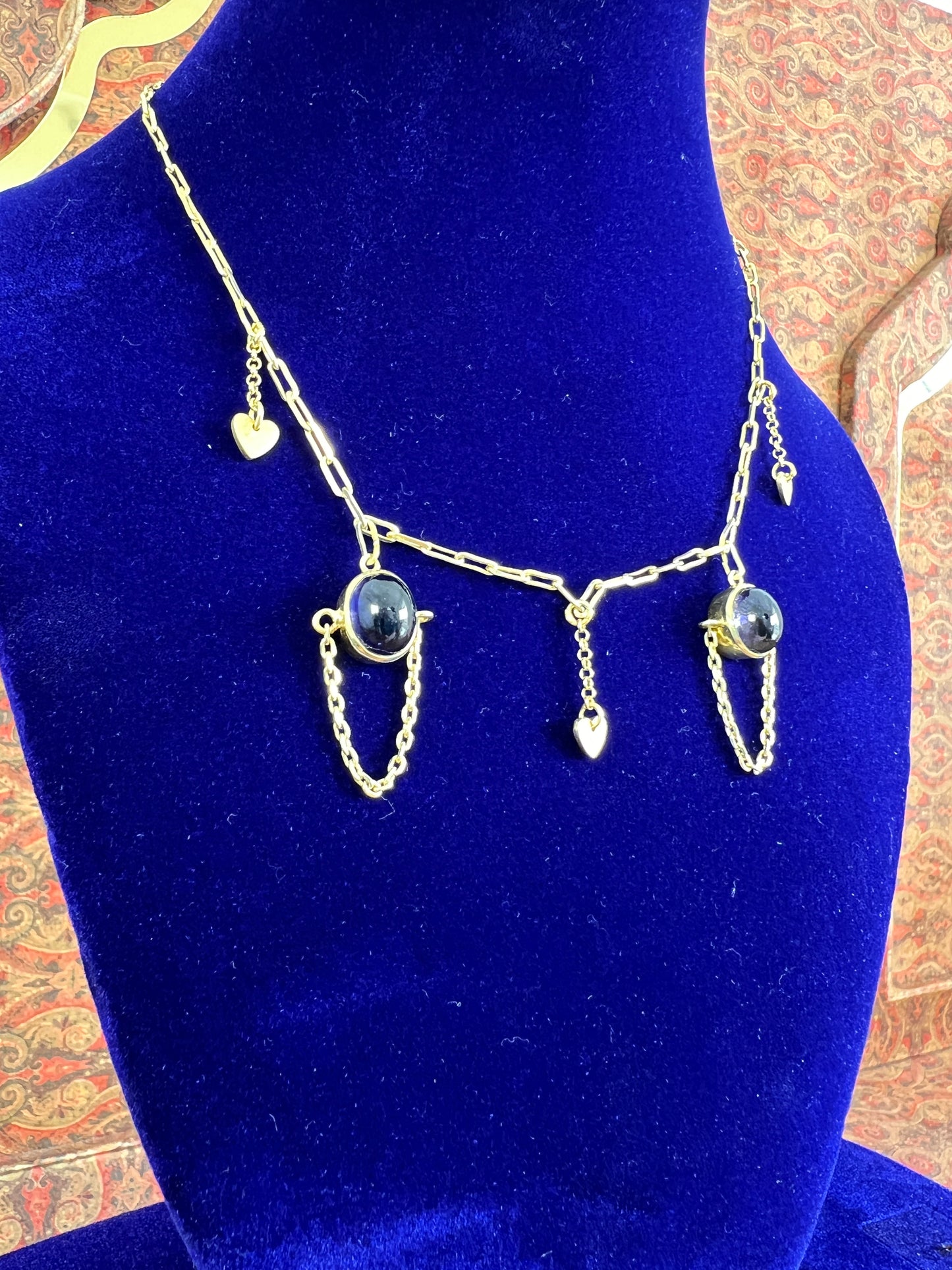 Womens Iolite Necklace Bezel Set in Gold Plated 925 Sterling Silver with Heart Charms