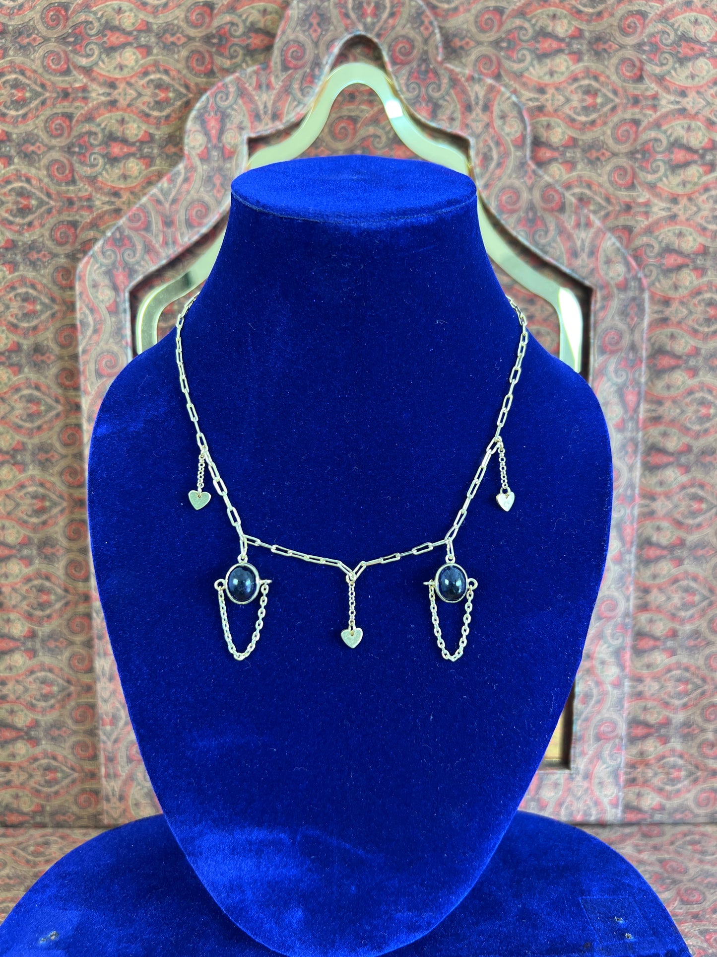 Womens Iolite Necklace Bezel Set in Gold Plated 925 Sterling Silver with Heart Charms