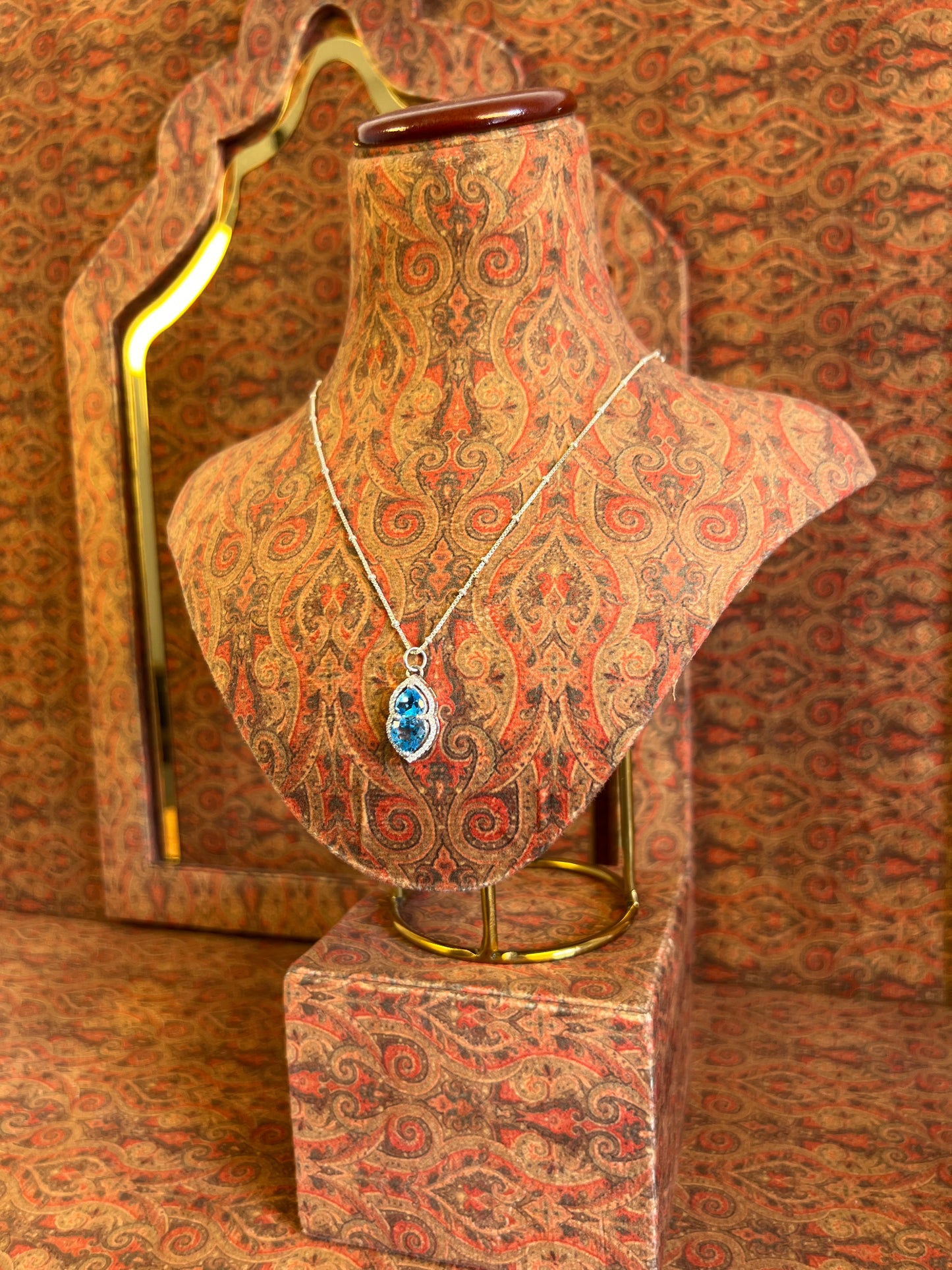 Womens Blue Topaz Heart Pendant 925 Sterling Silver Necklace on a Box Ball Silver Chain Basket Prong framed with Moissanites