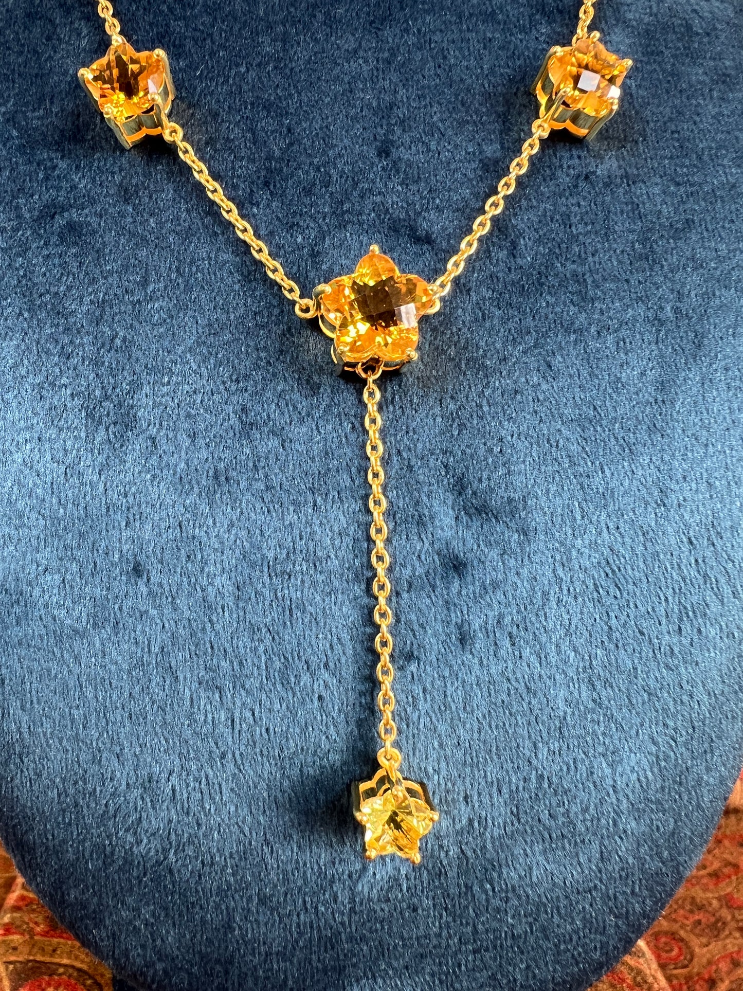 Womens Citrine Star Necklace Gold-Plated 925 Sterling Silver 6 Star Shaped Basket-Prong Settings with hanging Lemon Quartz Star
