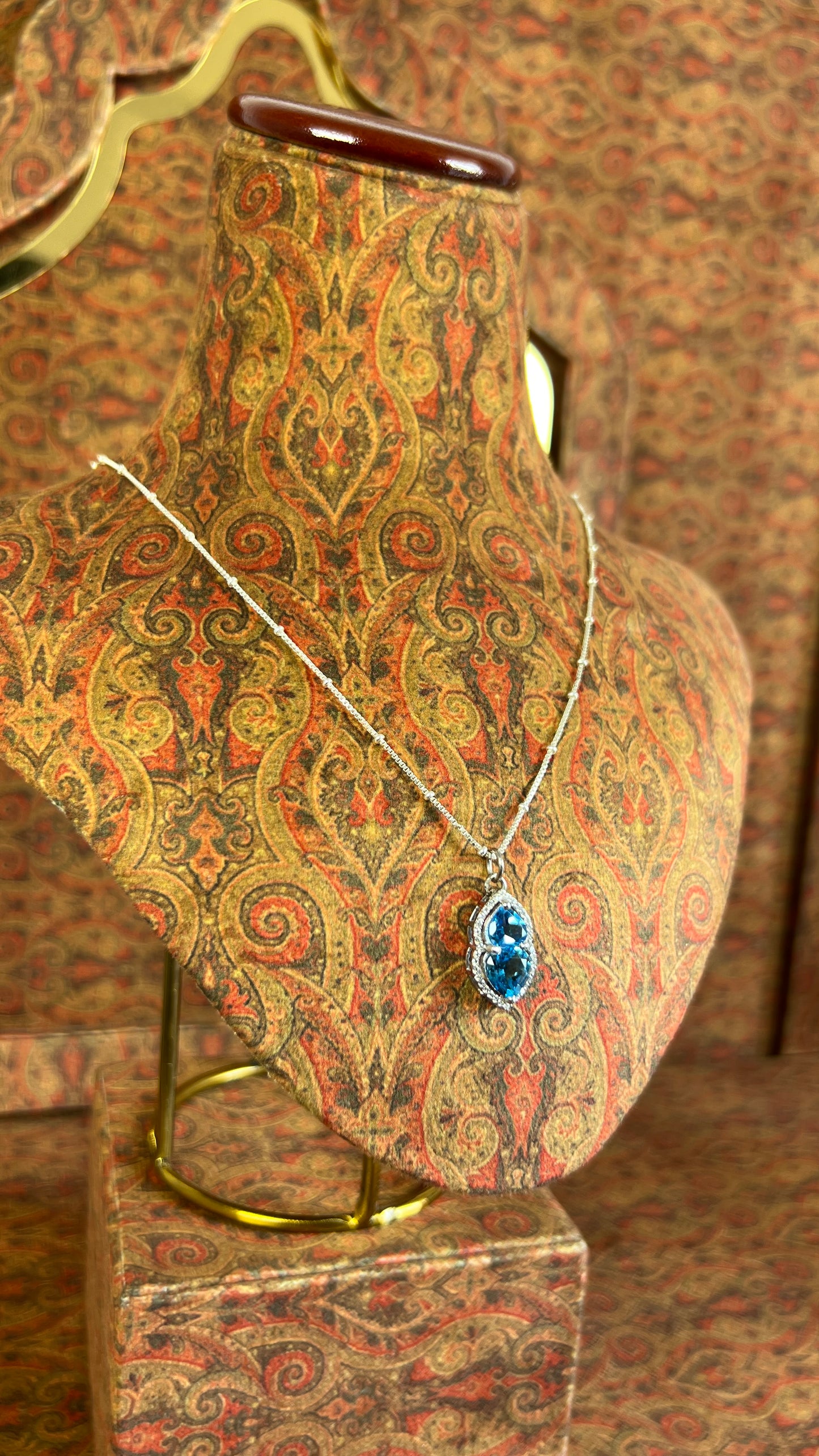 Womens Blue Topaz Heart Pendant 925 Sterling Silver Necklace on a Box Ball Silver Chain Basket Prong framed with Moissanites