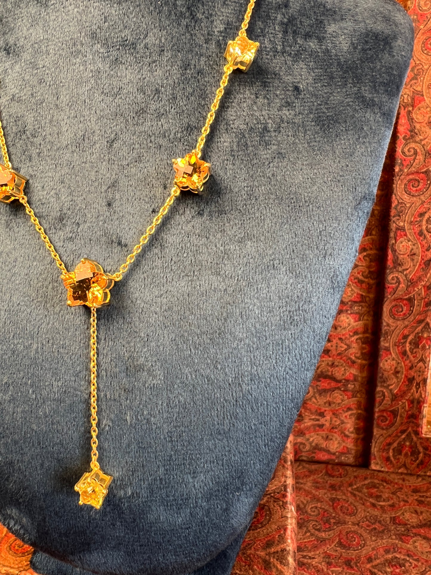 Womens Citrine Star Necklace Gold-Plated 925 Sterling Silver 6 Star Shaped Basket-Prong Settings with hanging Lemon Quartz Star