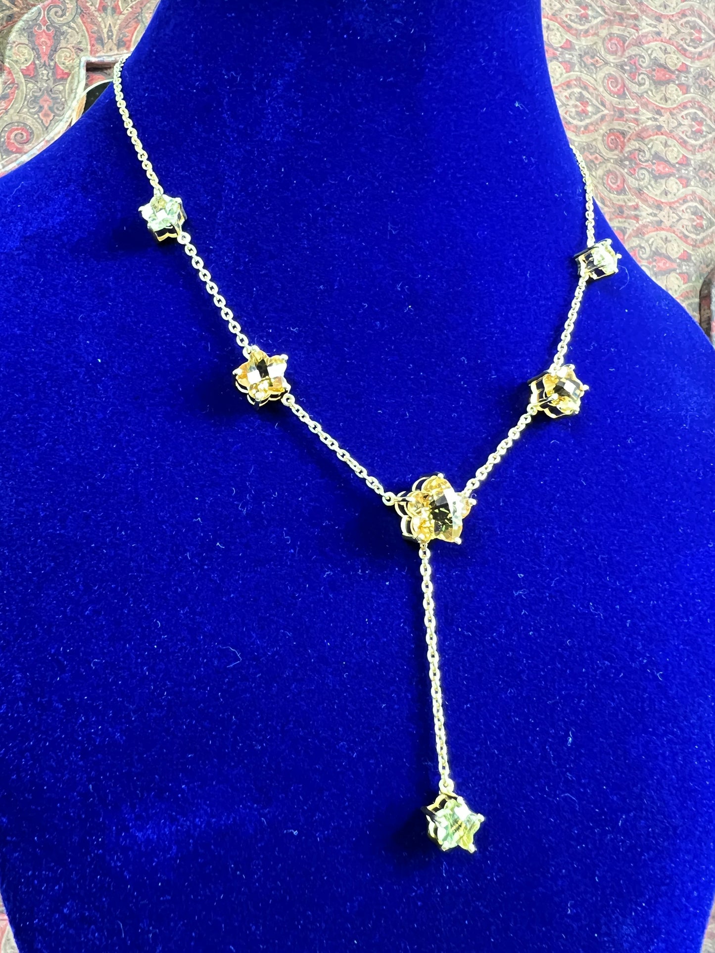 Womens Citrine Star Necklace Gold-Plated 925 Sterling Silver 6 Star Shaped Basket-Prong Settings with hanging Lemon Quartz Star