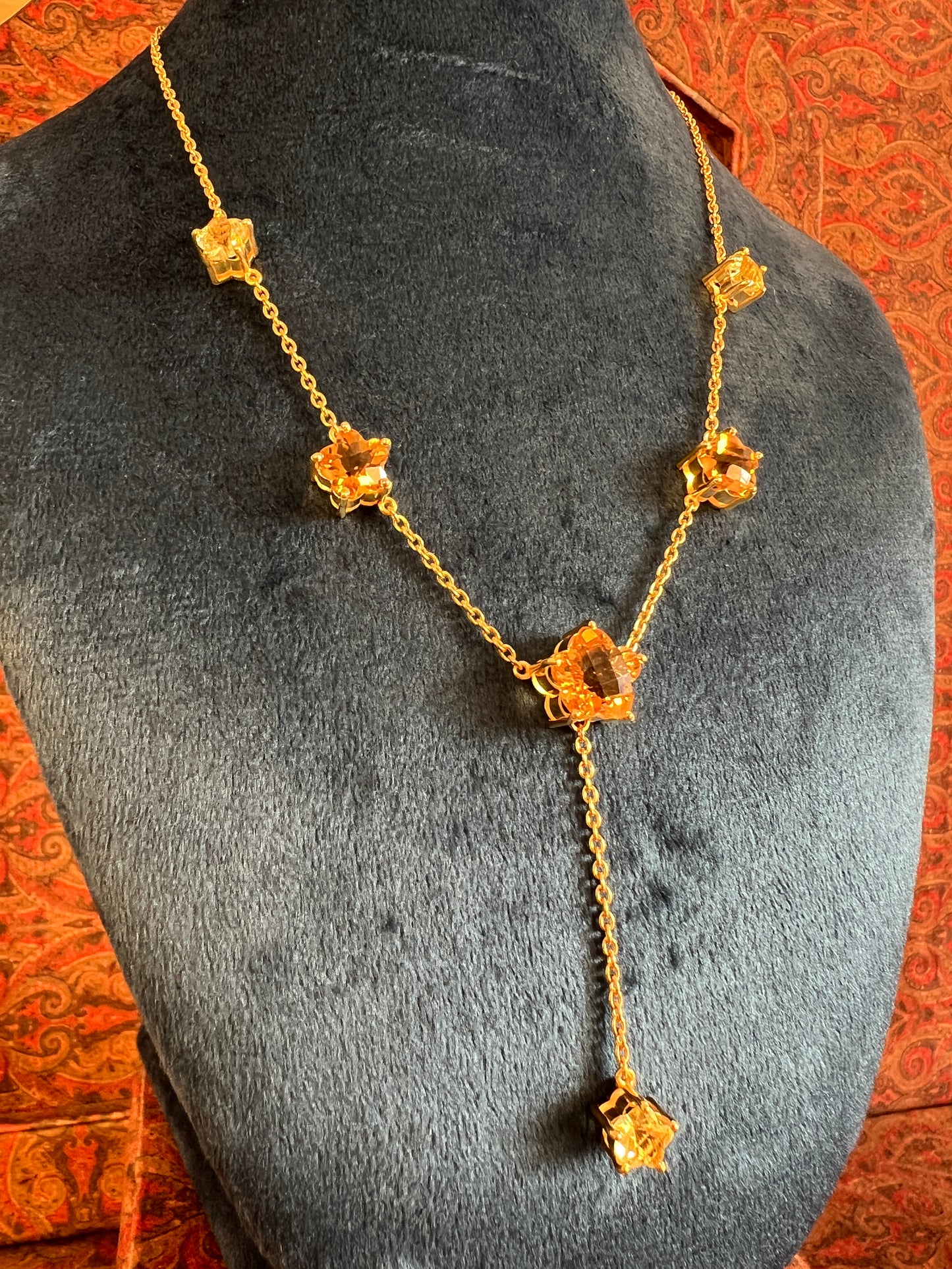 Womens Citrine Star Necklace Gold-Plated 925 Sterling Silver 6 Star Shaped Basket-Prong Settings with hanging Lemon Quartz Star